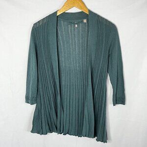 Knitted & Knotted Teal Open-Front Knit Lightweight‎ Cardigan 100% Cotton Size XS